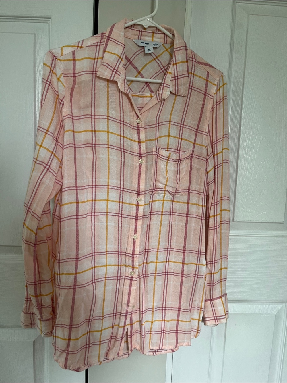 Old Navy Pink & Yellow Flannel Plaid Button-Up Shirt